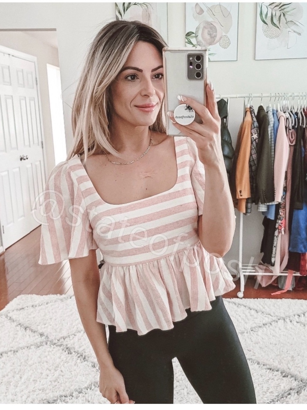 Zara pink stripe puff sleeves peplum crop top NWT